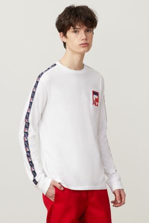 FILA Lewis Long Sleeve Tee Shirts White / Red,Mens Clothing | CA.PKQEYS139